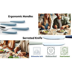 EXZACT Besteck Set 24 Stück - Edelstahl mit lebendig gefärbten Kunststoff-Handgriffen - Bequem zu halten - 6 x Gabeln, 6 x Me