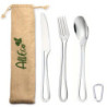 AllEco® Edelstahl Camping-Besteck inkl. Karabiner für unterwegs und Stoffbeutel zum Aufbewahren Outdoor Besteck Camping Beste