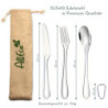 AllEco® Edelstahl Camping-Besteck inkl. Karabiner für unterwegs und Stoffbeutel zum Aufbewahren Outdoor Besteck Camping Beste