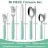 BEWOS Besteck Set für 6 Personen, 30 teilig besteckset Lichtgrün inkl. Messer, Gabel, Löffel, Farbige Griffe camping besteck,