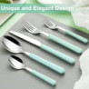 BEWOS Besteck Set für 6 Personen, 30 teilig besteckset Lichtgrün inkl. Messer, Gabel, Löffel, Farbige Griffe camping besteck,