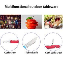 cersaty®2 Stk Campingbesteck,Abnehmbar 6 in 1 Essbesteck outdoor,für Reisen Camping Picknick Messer, Gabel, Löffel, Korkenzie