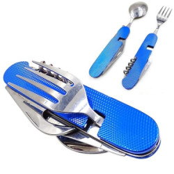 Movoja 6in1 Campingbesteck | Edelstahl | Teilbar | Feldbesteck | Outdoor Camping Flaschenöffnet Festival  Blau 