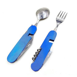 Movoja 6in1 Campingbesteck | Edelstahl | Teilbar | Feldbesteck | Outdoor Camping Flaschenöffnet Festival  Blau 