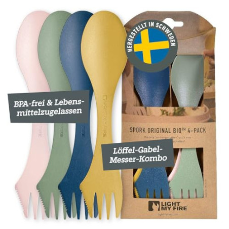 Light My Fire Spork Original Göffel 4-Pack - 3-in-1 Campingbesteck - Löffel, Gabel, Messer - Reisebesteck - BPA-Frei & Bio-Ba