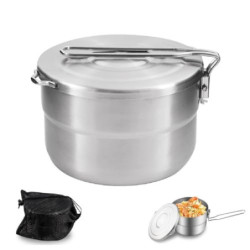 Lixada Camping Topf, Camping kochgeschirr 1.5L Edelstahl Set Faltbare Camping Kochtopf Outdoor Geschir Set mit Deckel und kla