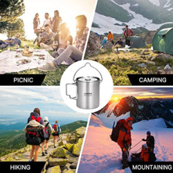 Lixada Camping Topf Edelstahl Titan Tasse Becher 750ml mit Faltbaren Griffe und Deckel Outdoor Tasse Geschirr für Camping Wan