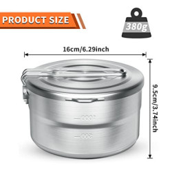 BILIPLE Camping Topf 1.5L Edelstahl Camping Geschirr mit Deckel und klappbarem Griff,Großes Fassungsvermögen Camping Topf Out