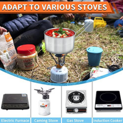 BILIPLE Camping Topf 1.5L Edelstahl Camping Geschirr mit Deckel und klappbarem Griff,Großes Fassungsvermögen Camping Topf Out