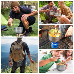 BILIPLE Camping Topf 1.5L Edelstahl Camping Geschirr mit Deckel und klappbarem Griff,Großes Fassungsvermögen Camping Topf Out