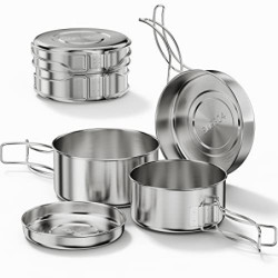 Bestargot Camping Topf Kochgeschirr Set aus Edelstahl 304, 4-teiliges Camping Topfset  900ml + 600ml , Camping Kochtopf Outdo
