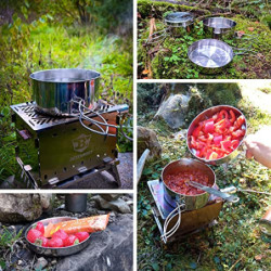 Bestargot Camping Topf Kochgeschirr Set aus Edelstahl 304, 4-teiliges Camping Topfset  900ml + 600ml , Camping Kochtopf Outdo