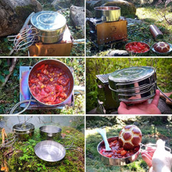 Bestargot Camping Topf Kochgeschirr Set aus Edelstahl 304, 4-teiliges Camping Topfset  900ml + 600ml , Camping Kochtopf Outdo