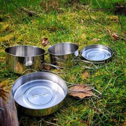 Bestargot Camping Topf Kochgeschirr Set aus Edelstahl 304, 4-teiliges Camping Topfset  900ml + 600ml , Camping Kochtopf Outdo