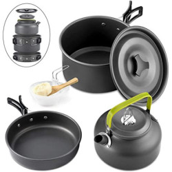 Qtiwe 10 Stück Kochgeschirr Kit Picknick Töpfe Kochgeschirr Camping Set für Camping Outdoor Wandern Picknick BBQ, Faltbare Ca