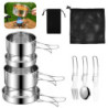 SLTAXAR Camping Kochgeschirr Set Edelstahl Kochtopf mit Pfanne Outdoor Kochgeschirr Picknick Topf 2-3 Personen Tragbarer Camp
