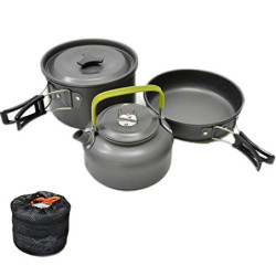 JZK Camping Kochgeschirr Set 2-3 Personen Faltbare Camping-Kochtopf Set Stieltopf Pfanne Teekanne, Aluminium, für Outdoor Pic