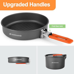 Odoland Camping Kochgeschirr Set Outdoor Kochset mit Camping Topf 1.9 L, Teekessel 1.1 L, Bratpfanne 0.86 L, Kochgeschirr Set