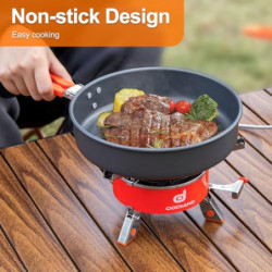Odoland Camping Kochgeschirr Set Outdoor Kochset mit Camping Topf 1.9 L, Teekessel 1.1 L, Bratpfanne 0.86 L, Kochgeschirr Set