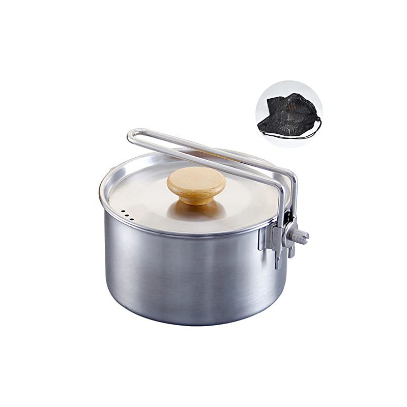 TOOSOAR Camping Topf, Edelstahl Camping Kochtopf, Campingkocher Set mit Deckel und faltbarem Griff, 1000ml Großes Fassungsver