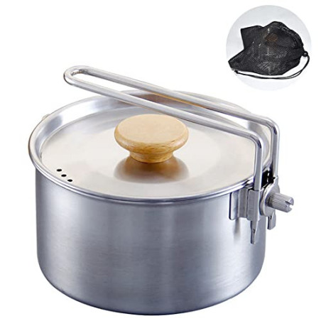 TOOSOAR Camping Topf, Edelstahl Camping Kochtopf, Campingkocher Set mit Deckel und faltbarem Griff, 1000ml Großes Fassungsver