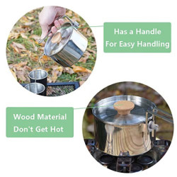 TOOSOAR Camping Topf, Edelstahl Camping Kochtopf, Campingkocher Set mit Deckel und faltbarem Griff, 1000ml Großes Fassungsver