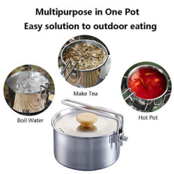 TOOSOAR Camping Topf, Edelstahl Camping Kochtopf, Campingkocher Set mit Deckel und faltbarem Griff, 1000ml Großes Fassungsver