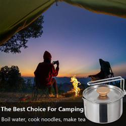 TOOSOAR Camping Topf, Edelstahl Camping Kochtopf, Campingkocher Set mit Deckel und faltbarem Griff, 1000ml Großes Fassungsver