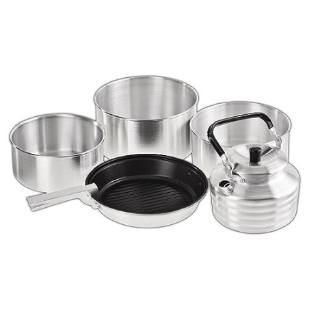Black Crevice Camping-Kochset I Camping-Kochgeschirr aus Aluminium I Outdoor-Kochgeschirr-Set I 3 Camping-Töpfe & 1 beschicht