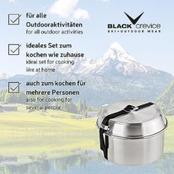 Black Crevice Camping-Kochset I Camping-Kochgeschirr aus Aluminium I Outdoor-Kochgeschirr-Set I 3 Camping-Töpfe & 1 beschicht