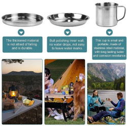 Kleemeiero Edelstahl Kochgeschirr Camping Topf Pfanne Set 8-teiligtes Camping Kochtopf Set Edelstahl Faltbar und Stapelbar Ou