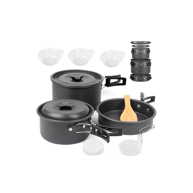 BILIPLE Camping Kochgeschirr Set Outdoor Geschirr Set Faltbare Kochtopf Set Stieltopf Pfanne Teekanne für Outdoor Picknick Ca
