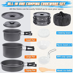 BILIPLE Camping Kochgeschirr Set Outdoor Geschirr Set Faltbare Kochtopf Set Stieltopf Pfanne Teekanne für Outdoor Picknick Ca