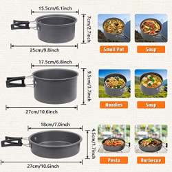 BILIPLE Camping Kochgeschirr Set Outdoor Geschirr Set Faltbare Kochtopf Set Stieltopf Pfanne Teekanne für Outdoor Picknick Ca
