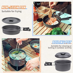 BILIPLE Camping Kochgeschirr Set Outdoor Geschirr Set Faltbare Kochtopf Set Stieltopf Pfanne Teekanne für Outdoor Picknick Ca