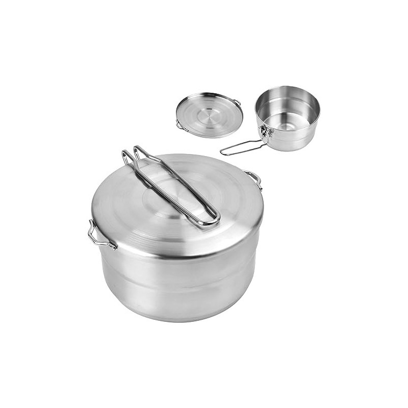 Pinsheng 1.5L Camping Kochgeschirr Edelstahl, Faltbare Camping Topf Outdoor Geschir mit Deckel und klappbarem Griff Edelstahl