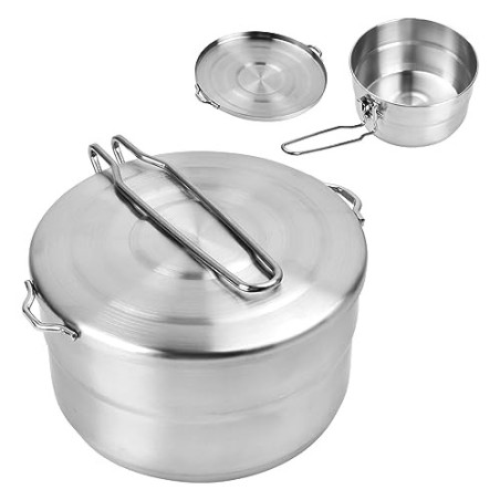 Pinsheng 1.5L Camping Kochgeschirr Edelstahl, Faltbare Camping Topf Outdoor Geschir mit Deckel und klappbarem Griff Edelstahl