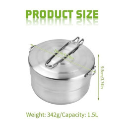 Pinsheng 1.5L Camping Kochgeschirr Edelstahl, Faltbare Camping Topf Outdoor Geschir mit Deckel und klappbarem Griff Edelstahl