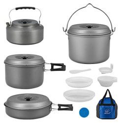 Bulin Kochgeschirr Set 25 Teilig Camping Geschirr Outdoor Camping-Kochset Aluminium Ultraleicht Faltbare Topf/Pfanne/Kessel f