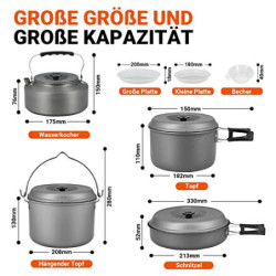 Bulin Kochgeschirr Set 25 Teilig Camping Geschirr Outdoor Camping-Kochset Aluminium Ultraleicht Faltbare Topf/Pfanne/Kessel f