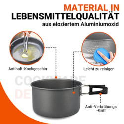 Bulin Kochgeschirr Set 25 Teilig Camping Geschirr Outdoor Camping-Kochset Aluminium Ultraleicht Faltbare Topf/Pfanne/Kessel f