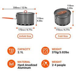 Bulin Camping Topf 2-3 Personen Wasserkessel Camping Outdoor Kochen Ausrüstung Leicht Faltbar Langlebig Alu Pfanne Wasserkoch
