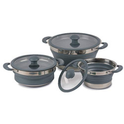 3er Set Faltbare Leichtgewichtstöpfe 1Liter, 1,5 Liter, 3 Liter - Jeder Camping Kochtopf aus Metall und Silikon - MINIMALES P