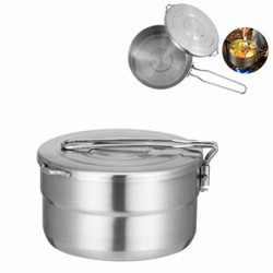 MOVKZACV Edelstahl-Camping-Kochtopf mit Deckel und faltbarem Griff, 1,5 l, große Kapazität, Bento-Topf, Outdoor-Kochgeschirr 