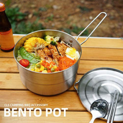 MOVKZACV Edelstahl-Camping-Kochtopf mit Deckel und faltbarem Griff, 1,5 l, große Kapazität, Bento-Topf, Outdoor-Kochgeschirr 