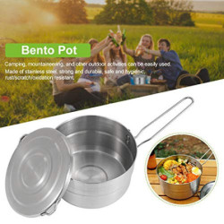 MOVKZACV Edelstahl-Camping-Kochtopf mit Deckel und faltbarem Griff, 1,5 l, große Kapazität, Bento-Topf, Outdoor-Kochgeschirr 