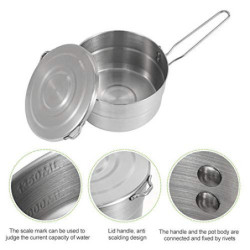 MOVKZACV Edelstahl-Camping-Kochtopf mit Deckel und faltbarem Griff, 1,5 l, große Kapazität, Bento-Topf, Outdoor-Kochgeschirr 