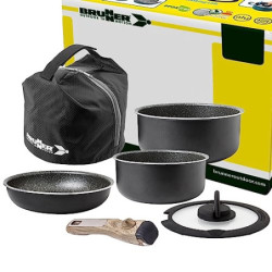 BRUNNER: Camping Kochgeschirr Alu-Topfset  Töpfe und Pfannen  - 5+1 teilig ø 22 cm Pirate SPACEMASTER - 1-2 Personen, Stapelb