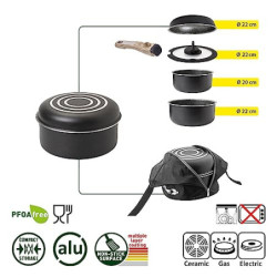 BRUNNER: Camping Kochgeschirr Alu-Topfset  Töpfe und Pfannen  - 5+1 teilig ø 22 cm Pirate SPACEMASTER - 1-2 Personen, Stapelb