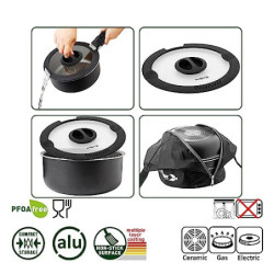 BRUNNER: Camping Kochgeschirr Alu-Topfset  Töpfe und Pfannen  - 5+1 teilig ø 22 cm Pirate SPACEMASTER - 1-2 Personen, Stapelb